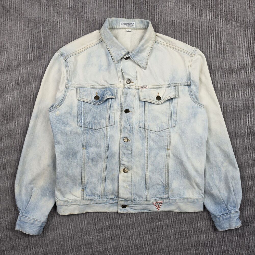 Vintage 80s Georges Marciano GUESS Acid Wash Denim Jacket Made USA Men L Trucker
